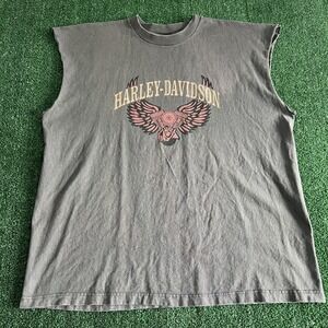 Vintage Harley-Davidson Men's Sleeveless T-Shirt 3XL Gray Wings V-Twin Biker Y2K